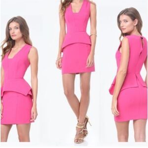 Bebe Dress womens Size 2 Pink Sleeveless Peplum Carlyle Mini Barbie bodycon